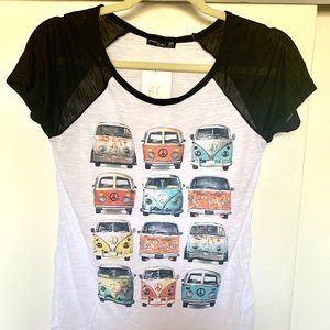 NWT! Retro style t-shirt with vintage VW vans